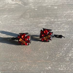 Vintage Sterling Silver Elegant Ruby Red Crystal Earrings